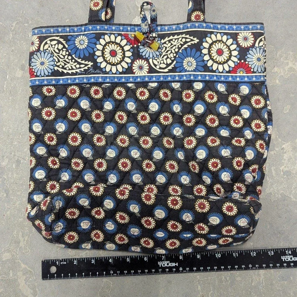 Retired‎ Boho Cottagecore Owl Vera Bradley Quilted Tote Bag Floral Blue Cotton